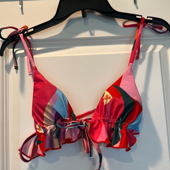 Other - Colorful ruffle string triangle bikini top size medium